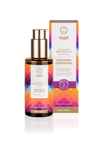 SHATAVARI EVERYOUNG Ayurvedic Elixir Skin & Soul Body Oil, 100% Natural, Herbal & Vegan, Firming oil for your skin, refines, renews, and promotes elasticity, 3.38 oz