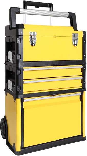 Stackable Portable Metal Tool box Organizer with Wheels and 2 Drawers, Rolling Upright Trolley Tool Chest for Garage or Workshop,Yellow,ATRJF-C305ABDYR