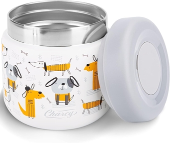 12oz Kids Stainless Steel Insulated Food Jar, Wide Mouth Leak-Proof Soup Thermo, Container Set for 8h Hot and 6h Cold - White Dog