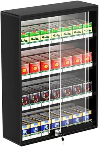Cigarette Display Case- Wall Mounted Cigarette Rack- Sliding Door with LockCigarette Display Cabinet- 5/10 Pack of Cigarettes- for Market Store Store Retail (Color : Black, Size : 44.5x17.3x60cm)