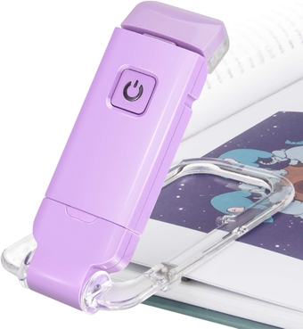 Amber Book Reading Light, LED Clip on Book Lights, Reading Lights for Books in Bed, Small Book Light for Kids, USB Rechargeable, 2 Brightness Adjustable for Eye Protection, Lavender