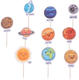 30 Pcs Solar System Outer Space Universe Cupcake Toppers Picks for Kids Solar System Birthday Party, Space Themed Party