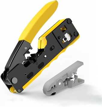 Crimping Tool CAT5 CAT6 CAT7 Pass Through Crimper Crimping Tool for Standard RJ45 RJ12 RJ11 Connectors CAT6a Shielded Modular Plugs Wire Cutter Crimping (Color : Yellow EZ Crimper)