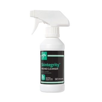 Skintegrity Wound Cleanser, 8 ounce Spray Bottle, for wound cleaning, debridement, removing protein, pressure injuries, infected wounds, spray can be adjusted from mist to stream,White