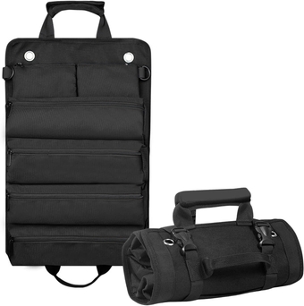 Lokiriff Heavy Duty Roll Up Tool Bags Organizer with 6 Pockets & Detachable Small Pouches for Mechanic Carpenter Electrician & DIY Hobbyist (Black)
