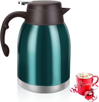 Stainless Steel Thermal Coffee Carafe Dispenser, Unbreakable Double Wall Vacuum Thermos Flask Large Capacity 56oz 1.6L Water Tea Pot Beverage Pitcher for Banquet and Party(Green)