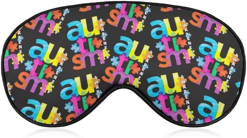 Soft Travel Sleep Eye Masks with Elastic Strap, Comfortable Night Eye Shade Nap, Blindfold Party Game Eye Patch Compatible with Colorful Autism Awareness Puzzle Pieces Heart Black