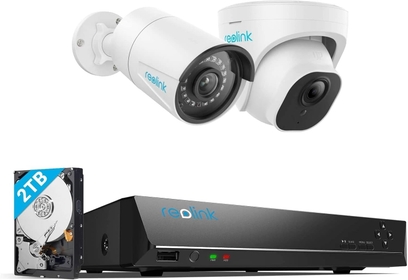 4K PoE NVR 8 Channel Pre-Installed 2TB Hard Drive, Up to 12TB HDD Capacity, 5MP@30FPS PoE Outdoor Security Cameras with Human/Vehicle Detection, RLN8-410 NVR Bundle with RLC-510A and RLC-520A