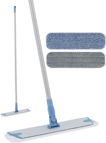 18'' Microfiber Mop for Floor Deep Cleaning, Extendable Long Handle with Aluminum Plate, Wet Mopping and Dry Dusting Chenille Pads Included Great for Hardwood, Laminate, Vinyl, Tile Cleaning