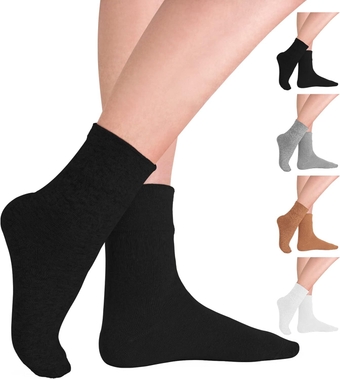 4-Pair Diabetic Socks for Women Loose Fit Cotton Crew Socks Above Ankle Wide Non-Binding Top for Circulatory Neuropathy