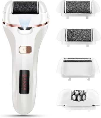 Electric Foot Callus Remover and Shaver kit, 4 in 1 Rechargeable Foot File Pedicure Set Tools with Electric Razor, Battery Display for Remove Cracked Heels Calluses and Dead Skin