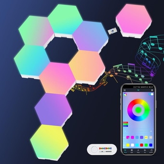 Hexagon Lights, Hexagon Led Lights, Hex Lights for Wall Led with APP Smart Control Hex Led Tiles and Music Sync RGB, Led Wall Panel for Gaming Room Decor, Led Wall Decor, Light Panels