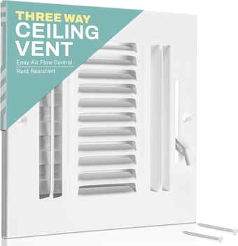Ceiling Register - Air Vent Covers for  Ceiling or Wall - 12X6 Inch (Duct Opening) 3-Way White Grille Register Cover with Adjustable Damper for HVAC Heat and Cold Air Conditioner