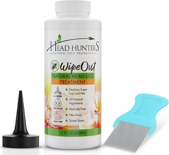 Head Hunters Lice Treatment Kit - Wipeout Natural Lice Treatment Extra Strength Family Head Lice Shampoo & Lice Comb - Kills Lice and Nits - 12 Fl Oz