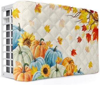 Thanksgiving Fall Indoor Air Conditioner Cover for Window Units, Double Insulation Adjustable Waterproof Indoor AC Cover with Elastic Straps Pumpkin Autumn Maple Leaves 28'' x 20'' x 3.5''