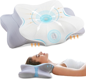 Cervical Pillow for Neck Pain Relief Ergonomic Contour Memory Foam Pillows for Sleeping with Washable Pillowcase, Orthopedic Neck Support Pillow for Side Back Stomach Sleeper, JK79-XQ, Gray