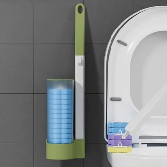 Disposable Toilet Cleaning System, Toilet Brush, Toilet and Bathroom Cleaning Kit with Storage and 12 Toilet Brush Refill Heads, Disposable Toilet Brush Holder Set Stand for Bathroom (Green)