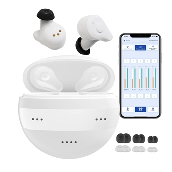 Bluetooth Hearing Aids For Seniors Rechargeable with Noise Cancelling, Smart APP Control, Hand-free Phone Call, Recycle Charging Case for 150 Hrs Backup Power, Mode Change, Noise Reduction (White)