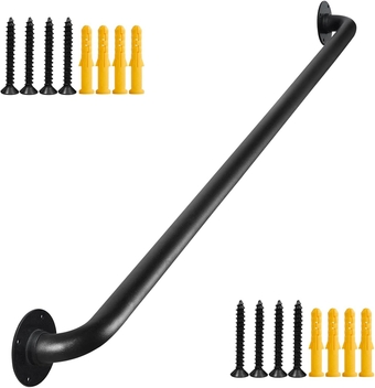 45 Inch Black Industrial Pipe Handrails for Indoor Stairs, Stair Railing Kit - Wall Mounted Metal Staircase Handrail, Outdoor Steps Rail, Iron Deck Porch Rails, Safety Hand Railing