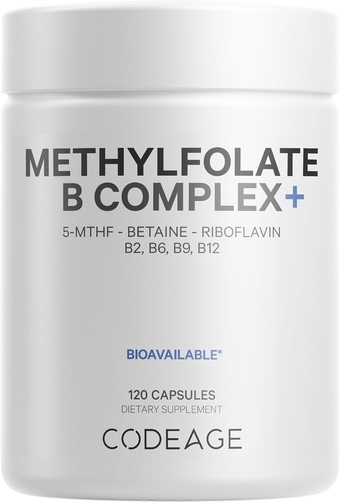Methylfolate B Complex Supplements - 5 MTHF, Methylcobalamin 1000mcg Methylated Vitamin B12, Riboflavin, Betaine, Vitamins B6, Methylation Cycle MTHFR - 2 Months - 120 Capsules