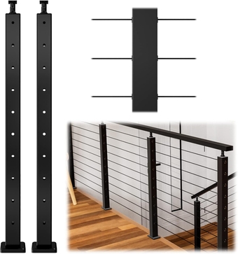 2Pack Level drilled Cable Railing Post 36"x2"x2" Adjustable Top Level Line Post Top Mount Stainless Steel Black Finish Wood Concrete Level Deck, PS01 BH4S
