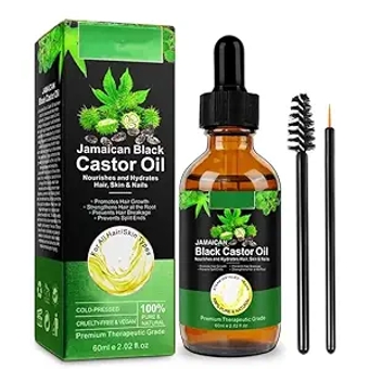 Jamaican Black Castor Oil in Glass Bottles, 100% Pure and Natural Organic Cold Pressed Unrefined, For Moisturizing or Massaging Body, Face, Skin, Stimulate Growth for Hair, Eyebrows, Eyelashes