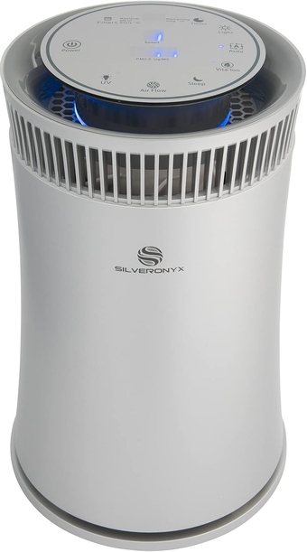 Air Purifiers for Home, Allergies Pets Hair in Bedroom, True HEPA Filter Air Cleaner Purifier, Remove Pet Dander, Odor, Dust, in Living Room, Office, Portable, Sleep Mode, 5-Speed, , Silver