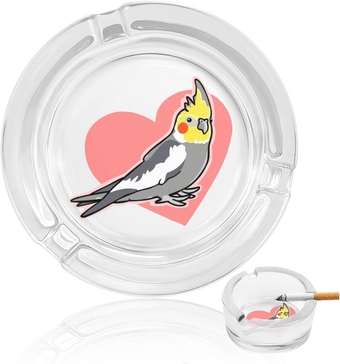 Cute Cockatiel with Heart Glass Ashtrays for Cigarettes Round Reusable Ash Tray Holders for Indoor Outdoor