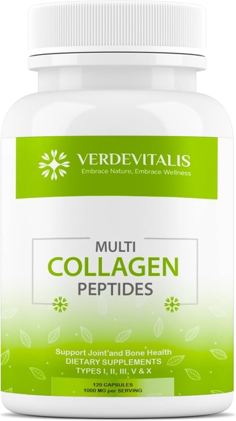 Multi Collagen Peptides Capsules -Non-GMO&Gluten Free Type I, II, III, V, X Hydrolyzed Collagen Supplements with Vitamin C - Supports Healthy Hair, Skin, Nails, & Joints - 120 CPS