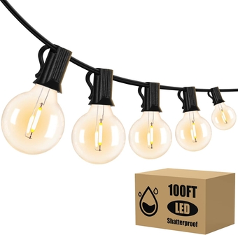 Outdoor String Lights, 100FT G40 Globe Patio Lights Waterproof Shatterproof, Outside Connectable Dimmable Hanging Lights with 52 LED Bulbs for Backyard Balcony Bistro Gazebo Cafe Party Wedding