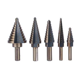 Step Drill,  5-Piece Step Drill Boxed Large Cobalt HSS Step Cone Drill Hole Cutter Bit Set Tool + Case