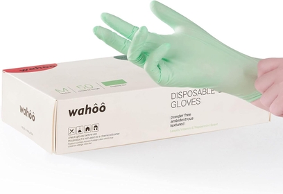 wahoo 5 mil Vitamin-E Coated Latex Disposable Gloves, Food-Contact Grade, Textured Fingertips, Green, Large