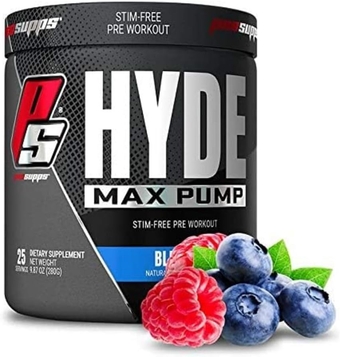 Hyde Max Pump Pre Workout for Men and Women - Nitric Oxide Supplement for Pump and Endurance - Stimulant Free Pre Workout to Promote Blood Flow and Muscle Strength (Blue Razz, 25 Servings)