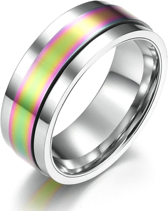 Men Rings Stainless Steel Spinner Rings for Anxiety Polished 8MM Stripe Wedding Ring for Men Comfort Fit