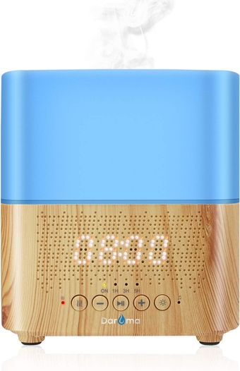 Alarm Clock Essential Oil Diffuser, Aromatherapy Diffuser with Bluetooth Speaker,Daroma 300ml Scent Mist Fragrance Ultrasonic Room Humidifier,7 Color Mood Lights Home Office Gift Night Lamp,Light