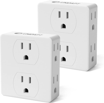 Multi Plug Outlet Splitter,  Multiple Outlet Extender Adapter with 6 Electrical Outlets, Side Outlet Splitter Box, Wall Tap Power Plug Expander for Home Hotel Office Dorm Essentials, 2-Pack