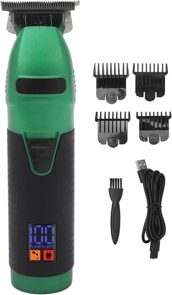 Electric Hair Clipper, Cordless Rechargeable LED Display Hair Cutting Trimmer with 4 Guide Comb Green Black for Men