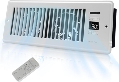 Enhanced Airflow White Register Fan Quiet Auto-Fan Speed Vent Booster, 4" x 12"