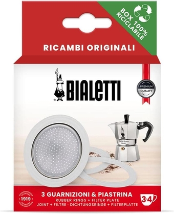 Spare Parts, Includes 3 Gaskets and 1 Plate, Compatible with Moka Express, Fiammetta, Break, Happy, Dama, Moka Melody, Alpina, Moka Timer and Rainbow (3/4 Cups)