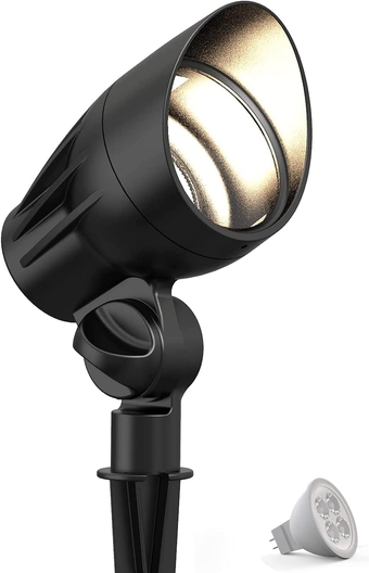 Low Voltage Spotlights Landscape Lighting 5W LED 400 Lumen Outdoor Floodlights 2700K Warm White Replaceable MR16 LED Outside Hardwired Lighting with Metal Stake Cable Connector