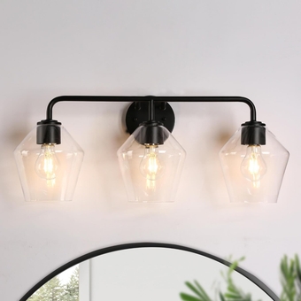 Bathroom Light Fixtures, Black Bathroom Vanity Lights 3 Lights, Modern Farmhouse Bathroom Light Black Wall Sconce Lighting with Clear Glass Shades