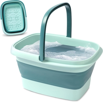 Collapsible Foot Bath – Advanced Foot Soaking Tub with Portable Design and Handle – Foldable Pedicure Foot Spa Bowl – Compact and Lightweight Foot Soak with Acupressure Points, Green and Blue