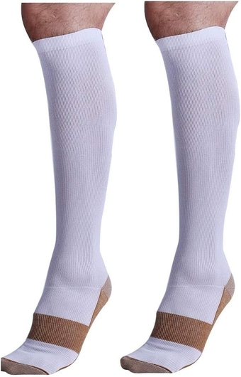 Graduated Compression Socks (2 Pair) Women Men for Medical Sports Travel (White/Copper, XX-Large)