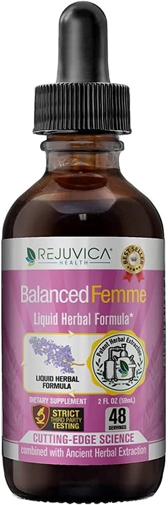Balanced Femme Natural PMS and Menopause Support for Hot Flashes with Black Cohosh - All-Natural Liquid for 2X Absorption