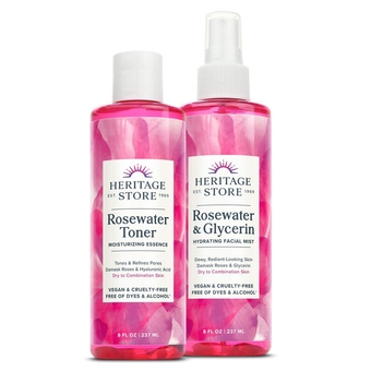Rosewater & Glycerin and Rosewater Toner | Deep Hydration Bundle for Dewy, Glowing Skin | Vegan | 8oz ea