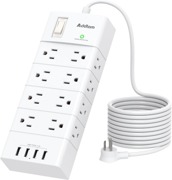 Power Strip Surge Protector -  16 Outlets(4-Side) and 4 USB Ports 5 Ft Flat Plug Extension Cord, Overload Surge Protection Outlet Strip, Wall Mount for Home, Office and More