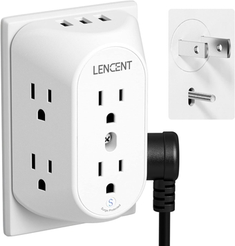 2 Prong Power Strip with 3 USB, 3 to 2 Prong Grounding Outlet Adapter, Polarized Plug, Surge Protector, 3-Sided 6 Outlet Widely Spaced Extender, Mountable Wall tap for Non-Grounded Outlets