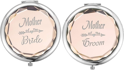 Pack of 2 Mother of The Bride and Mother of The Groom Compact Makeup Mirrors Set Wedding Proposal Gifts (Champagne)