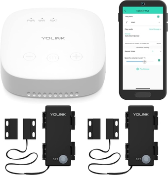 LoRa Smart Outdoor Contact Sensor & SpeakerHub Starter Kit: SpeakerHub Audio hub, (2) Gate & Shed Door Sensors, Email/SMS/Push Alerts, 1/4 Mile Open Air Range, Alexa, IFTTT, Home Assistant