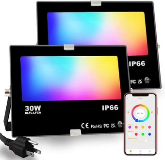 LED RGB Flood Lights Outdoor 30W, Bluetooth Color Changing RGBW Smart FloodLight APP Controlled, Timing, IP66 Waterproof (2 Pack)